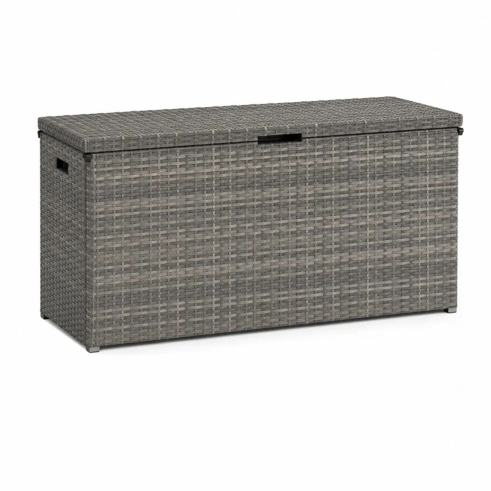 Coffre de rangement extérieur en résine tressée et acier, gris et noir, 450 L, 150 × 50 × 60 cm