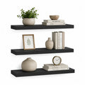 Lot de 3 étagères murales flottantes en MDF noir mat, 60 × 15 × 3,8 cm