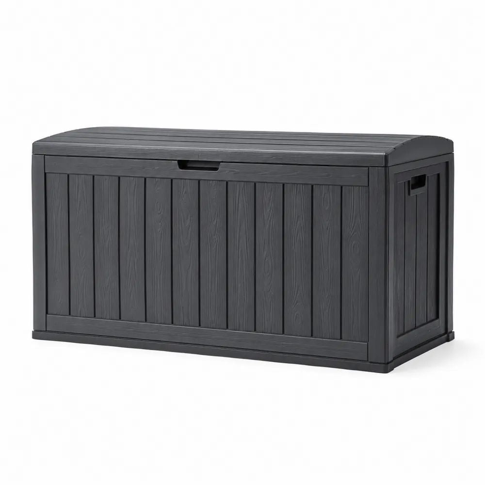 Coffre de jardin extérieur en polypropylène gris anthracite, 270 L, 116,7 × 44,7 × 57 cm