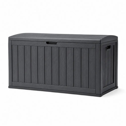 Coffre de jardin extérieur en polypropylène gris anthracite, 270 L, 116,7 × 44,7 × 57 cm