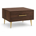Table basse rectangulaire avec tiroir en MDF plaqué noyer et pieds en acier doré, 80 × 50 × 45 cm, marron foncé