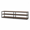 Meuble TV bas rectangulaire à 3 niveaux en bois et métal, noyer et noir, 180 × 40 × 60 cm