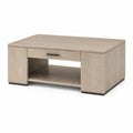 Table basse rectangulaire en bois effet chêne clair et noir avec tiroir et niche, 100 x 60 x 45 cm