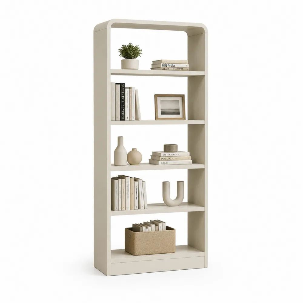 Bibliothèque rectangulaire à 5 niveaux en panneaux MDF blanc cassé, 70 × 30 × 180 cm