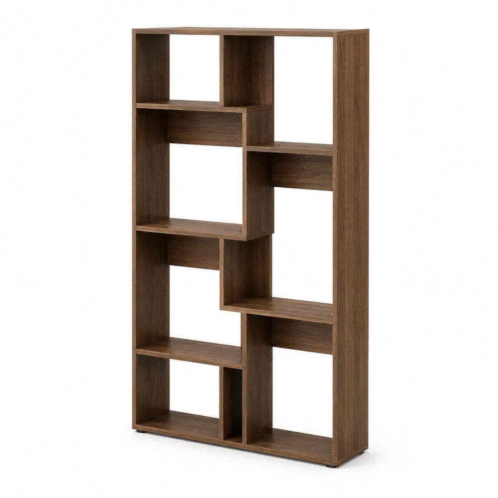 Bibliothèque étagère sur pied en bois à 8 niches ouvertes, marron noyer, 80 × 24 × 160 cm