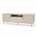 Meuble TV rectangulaire en panneaux de particules et MDF beige et doré, 150 x 40 x 60 cm