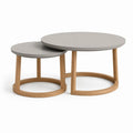 Lot de 2 tables basses gigognes rondes en bois, taupe et brun clair, Ø 80 x H 45 cm et Ø 60 x H 38 cm