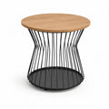 Table d’appoint ronde avec rangement, plateau en bois décor chêne et structure en acier noir, Ø 50 × H 50 cm