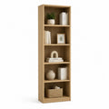 Bibliothèque colonne en bois à 5 niveaux, finition chêne naturel, 60 × 24 × 180 cm